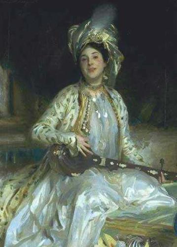 John Singer Sargent Sargent emphasized Almina Wertheimer exotic beauty in 1908 by dressing her en turquerie